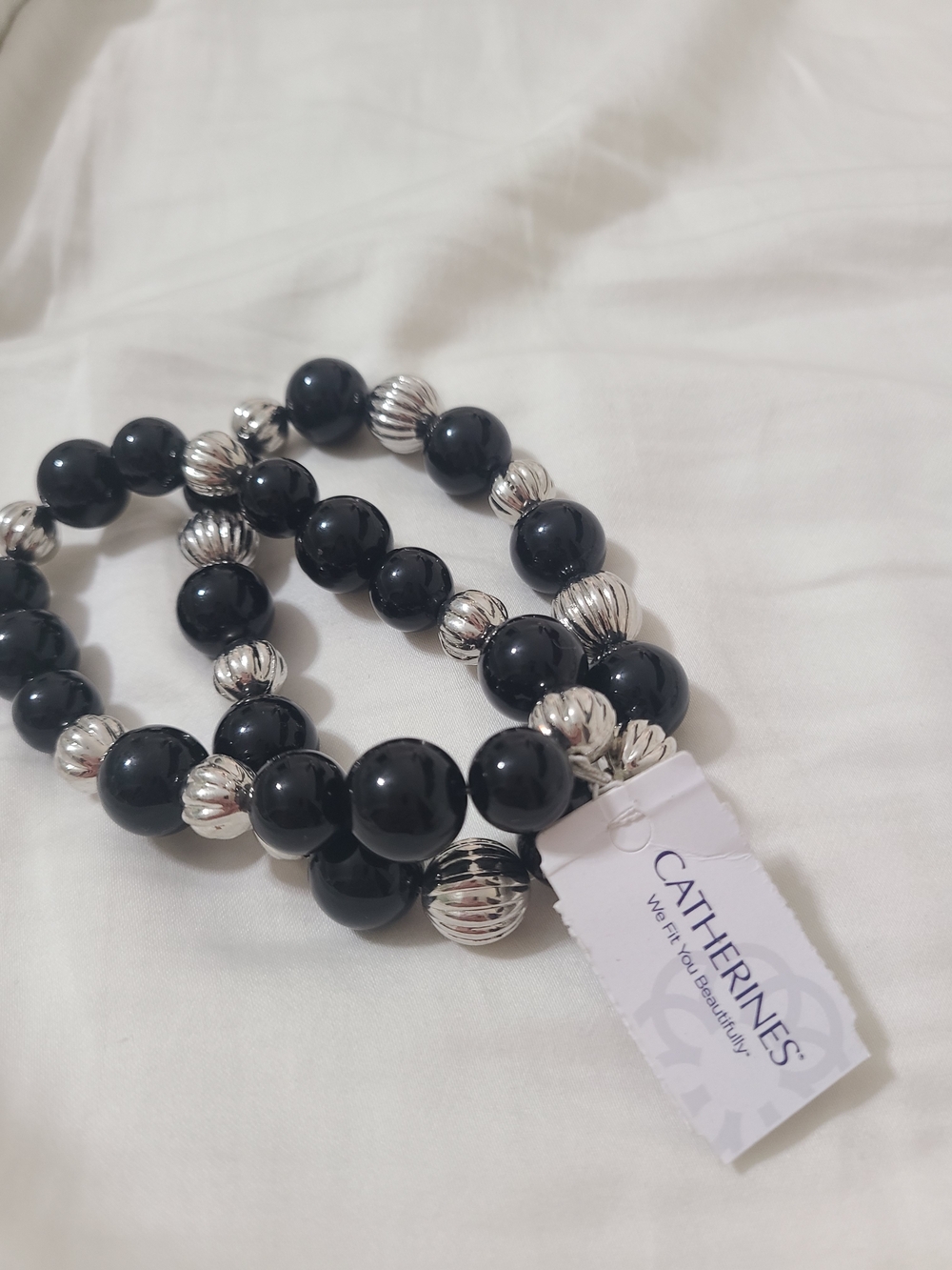 Catherines Black and Silver Stretch Beaded Bracelet Trio